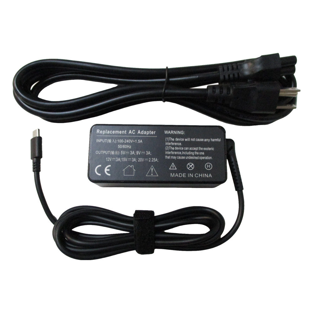 45W USB-C Laptop Replacement Ac Adapter Charger w/ Power Cord