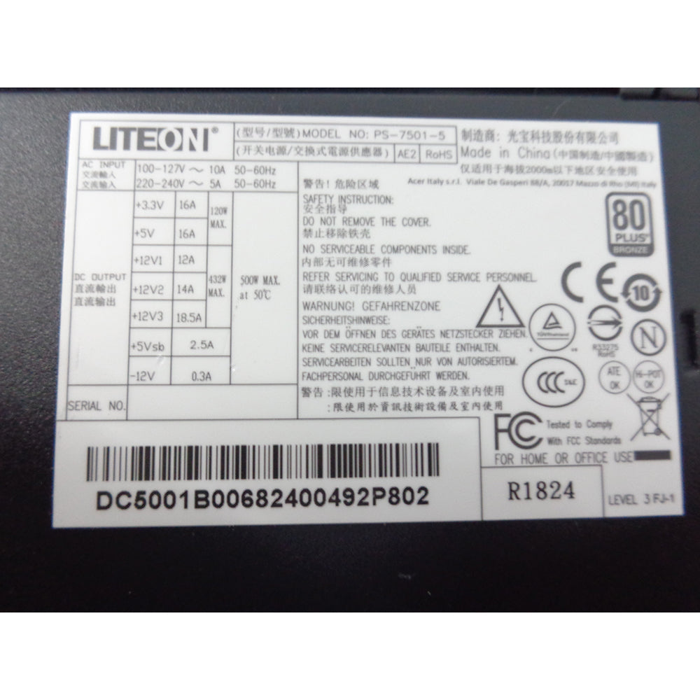 Acer Predator Orion 5000 PO5-100 Computer Power Supply 500W DC5001B006