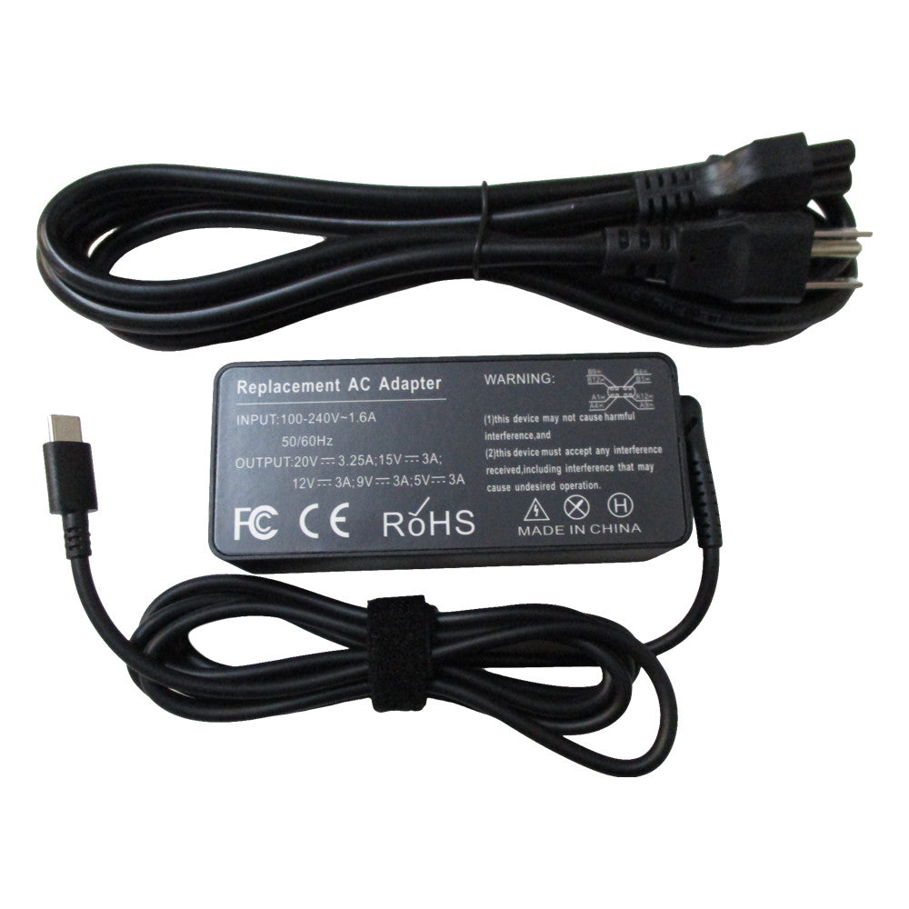 65W USB-C Laptop Replacement Ac Adapter Charger w/ Power Cord