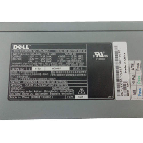 Dell PowerEdge 1800 1800R Server Power Supply 650W TJ785 PS-5651-1