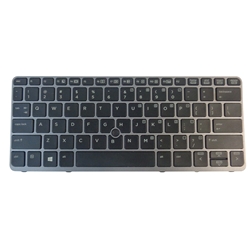 Backlit Keyboard w/ Pointer & Gray Frame for HP EliteBook 720 G1 720 G2 725 G2