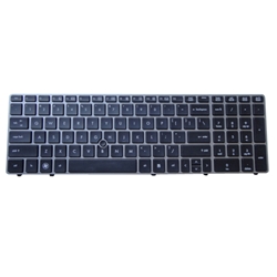 Black Laptop Keyboard w/ Silver Frame & Pointer for HP Elitebook 8560P